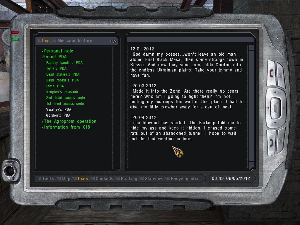 S.T.A.L.K.E.R. screenshot of the PDA.