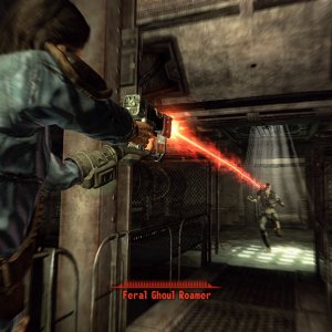 Laser pistol shooting at a feral ghoul