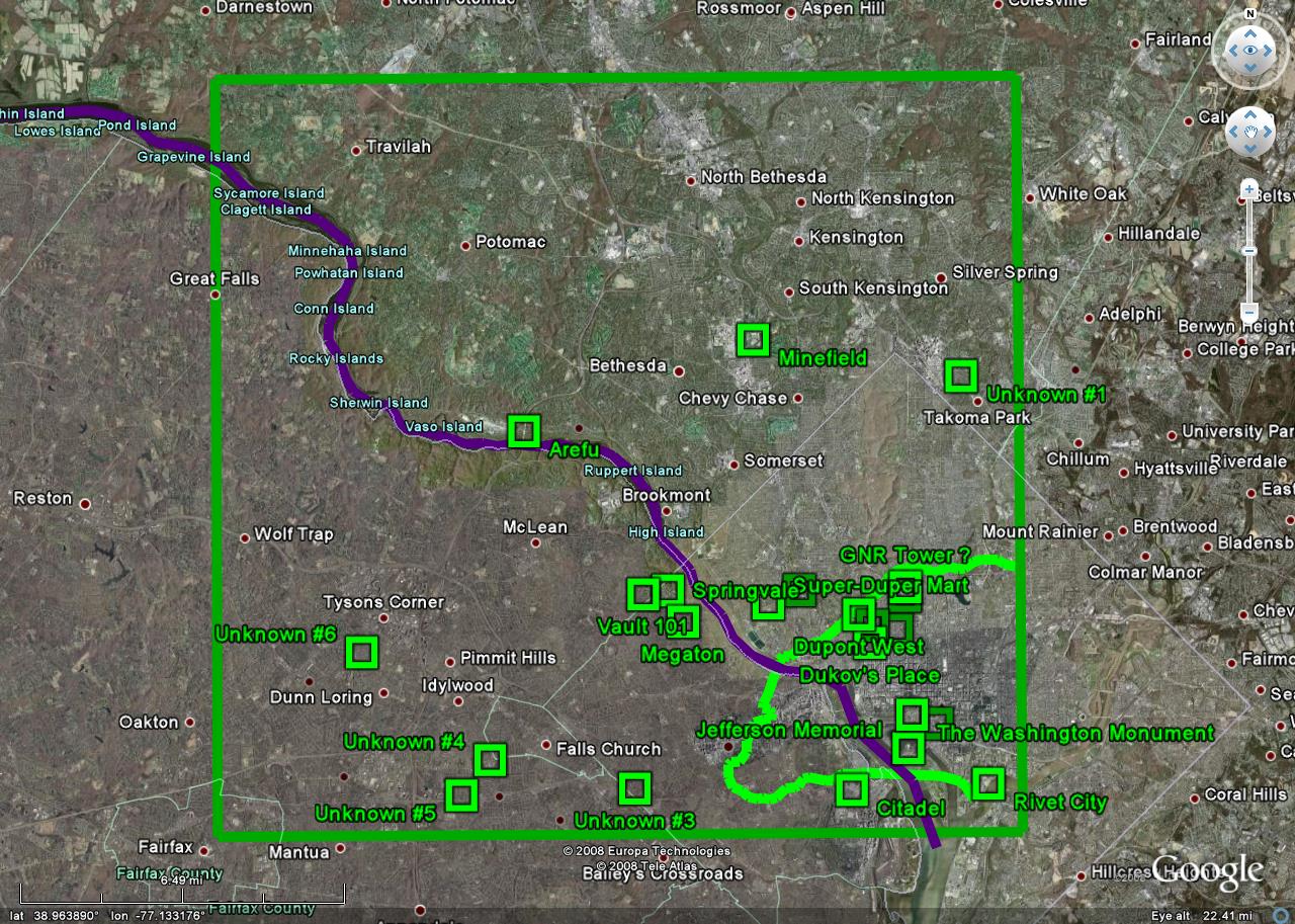 Fallout 3 in Google Earth - Worldmap Extents