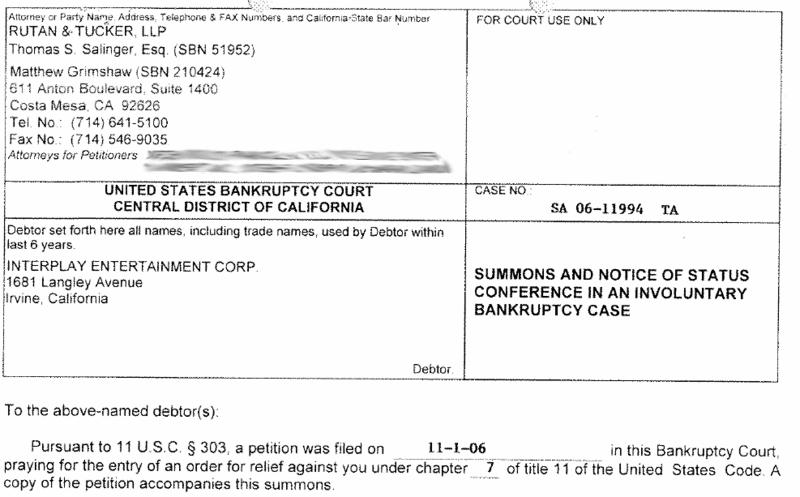 Interplay involuntary bankrupcy filing 2