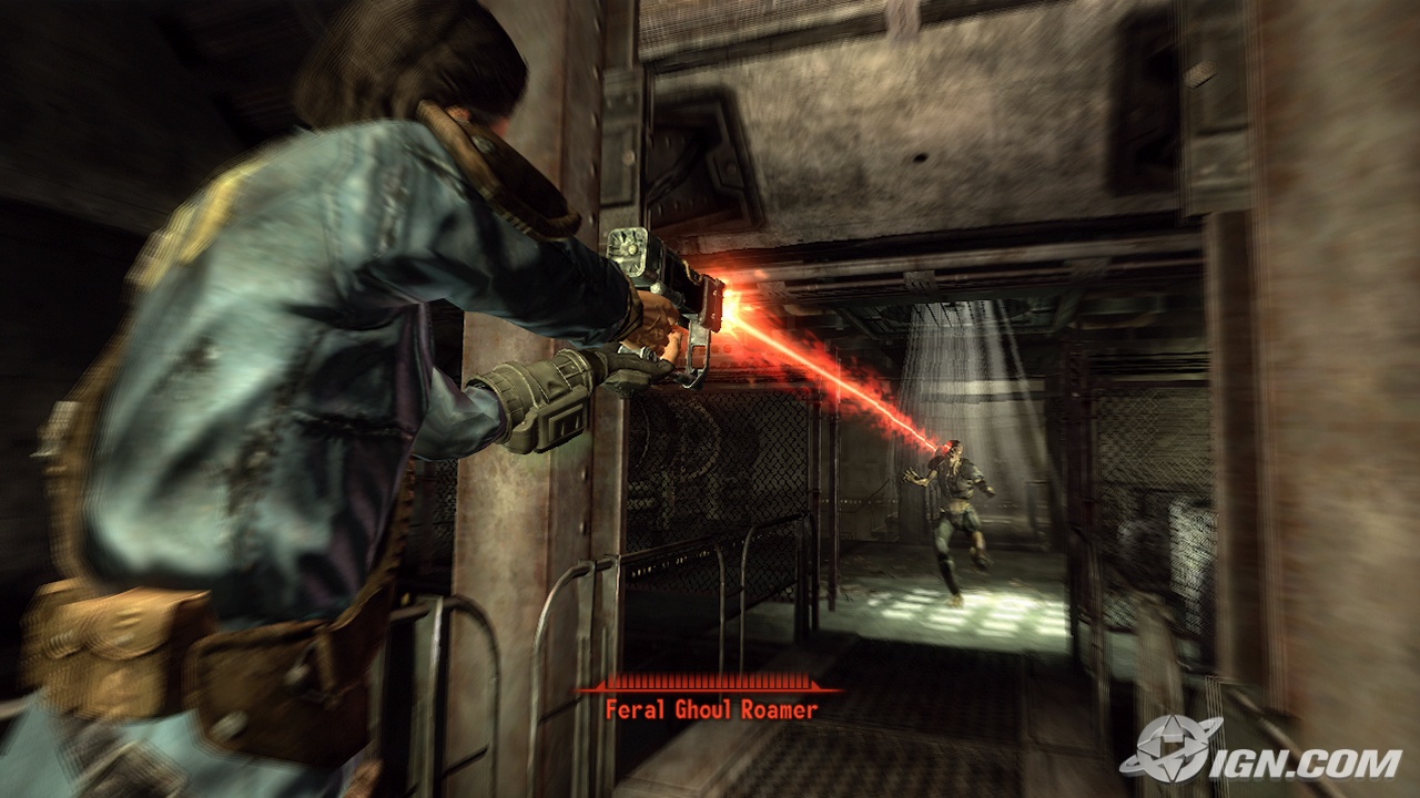 Laser pistol shooting at a feral ghoul