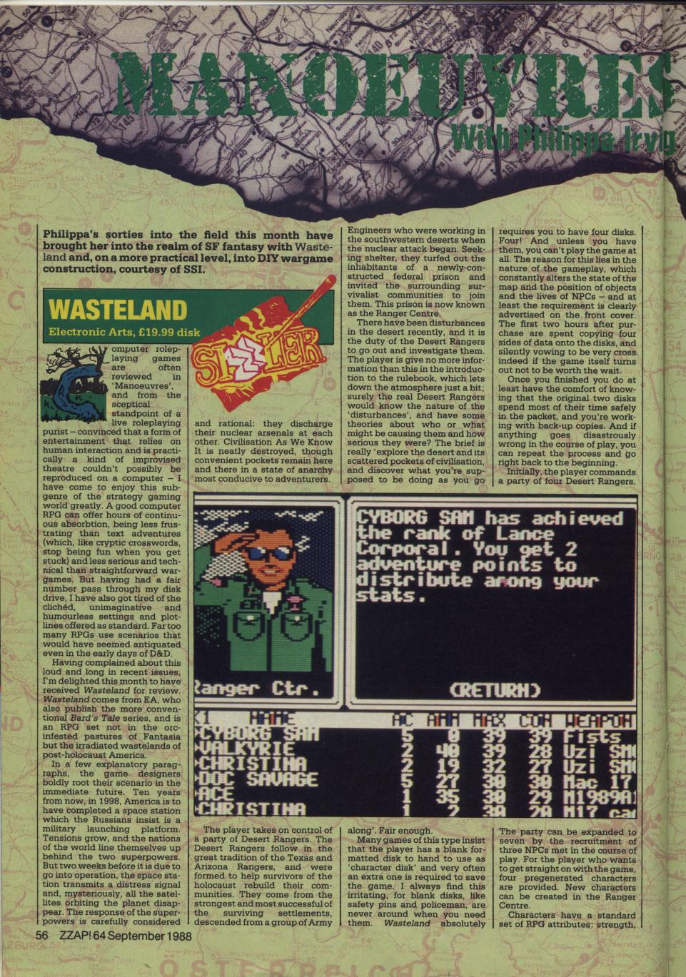 ZZAP Wasteland review September 1988