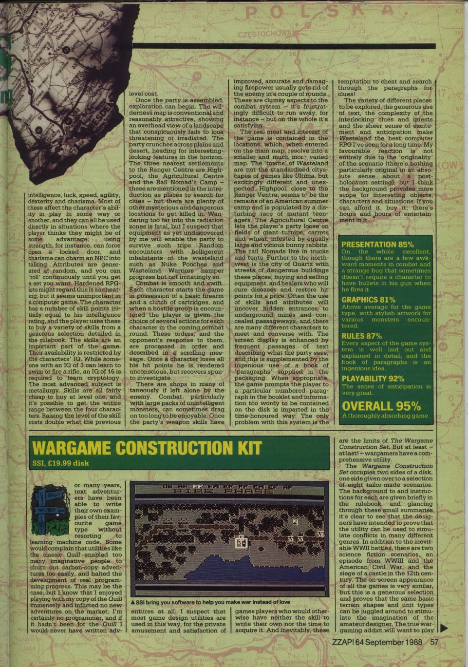 ZZAP Wasteland review September 1988